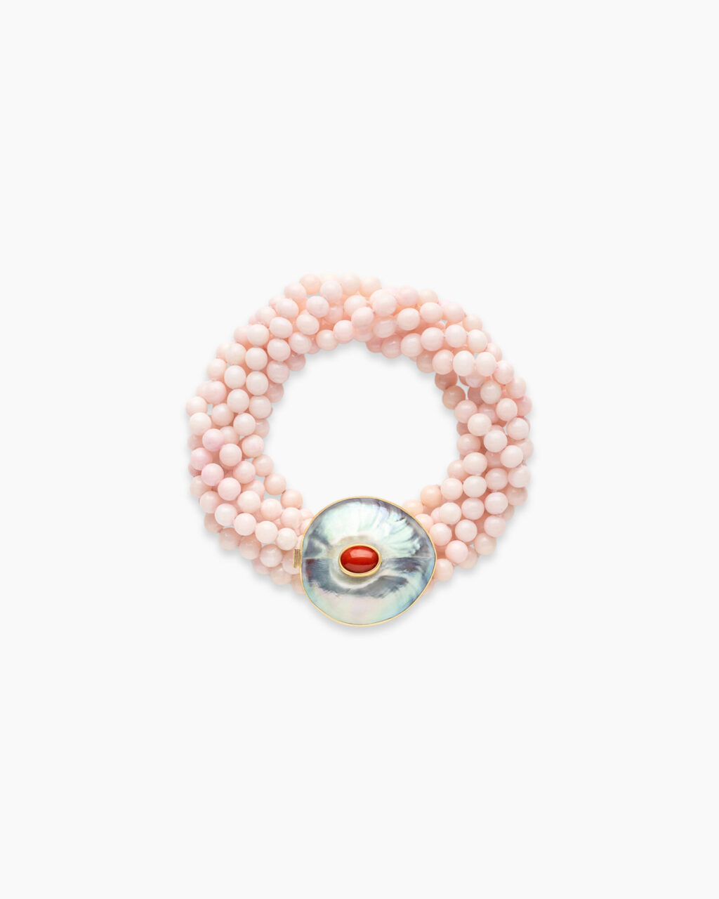 Capri Armband aus rosa Koralle mit doppelter Nautilus-Muschel und Koralle-Cabochon