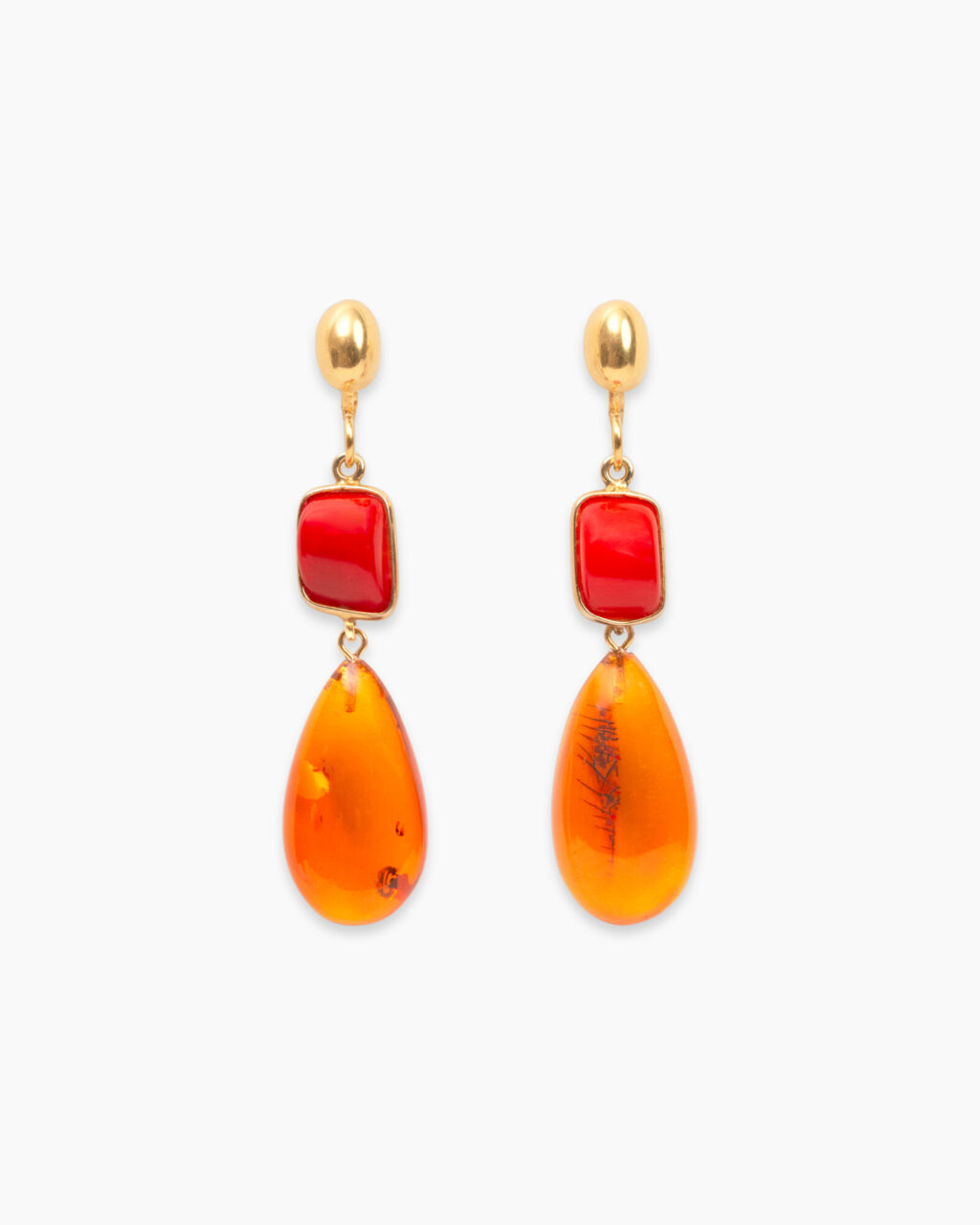 Koralle Bernstein Ohrclip Unikat