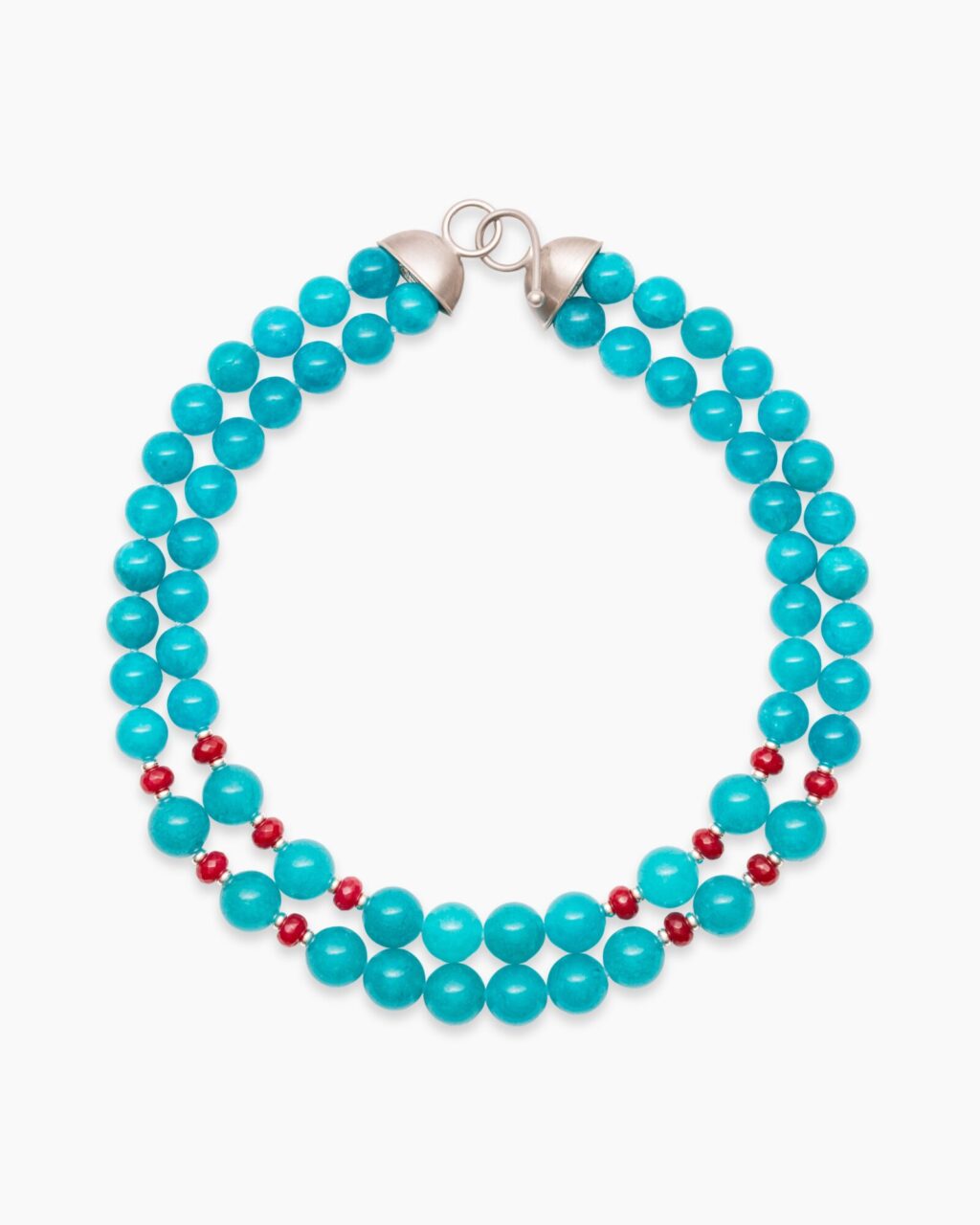 FORMENTERA necklace with blue amazonite, root rubies and sterling silver clasp