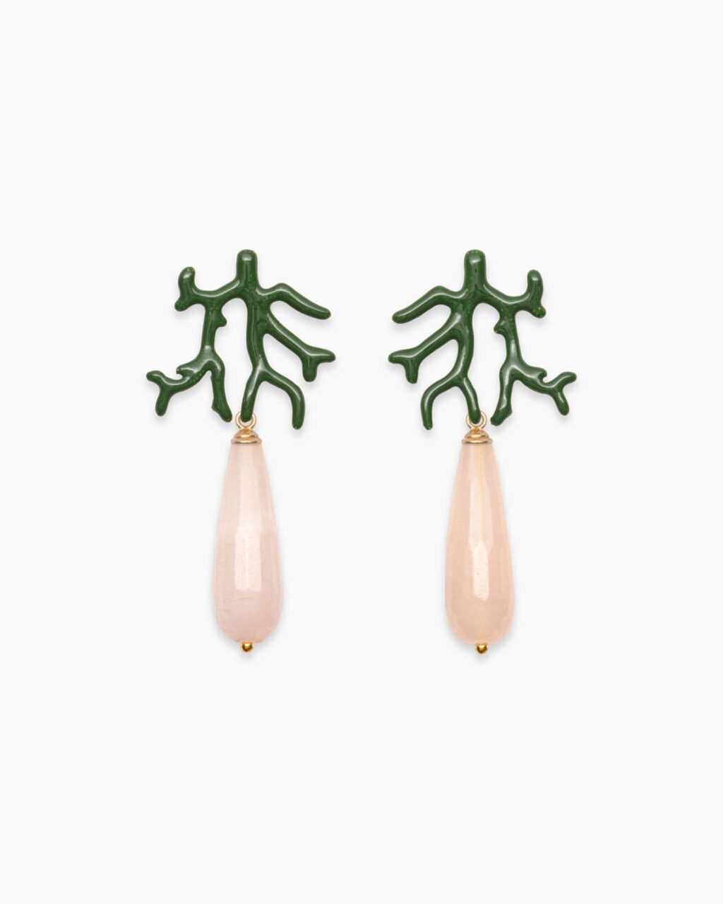 IBIZA SMALTO Ohrstecker mit apfelblüten-rosa Quarz-Tropfen und oliver Emaille