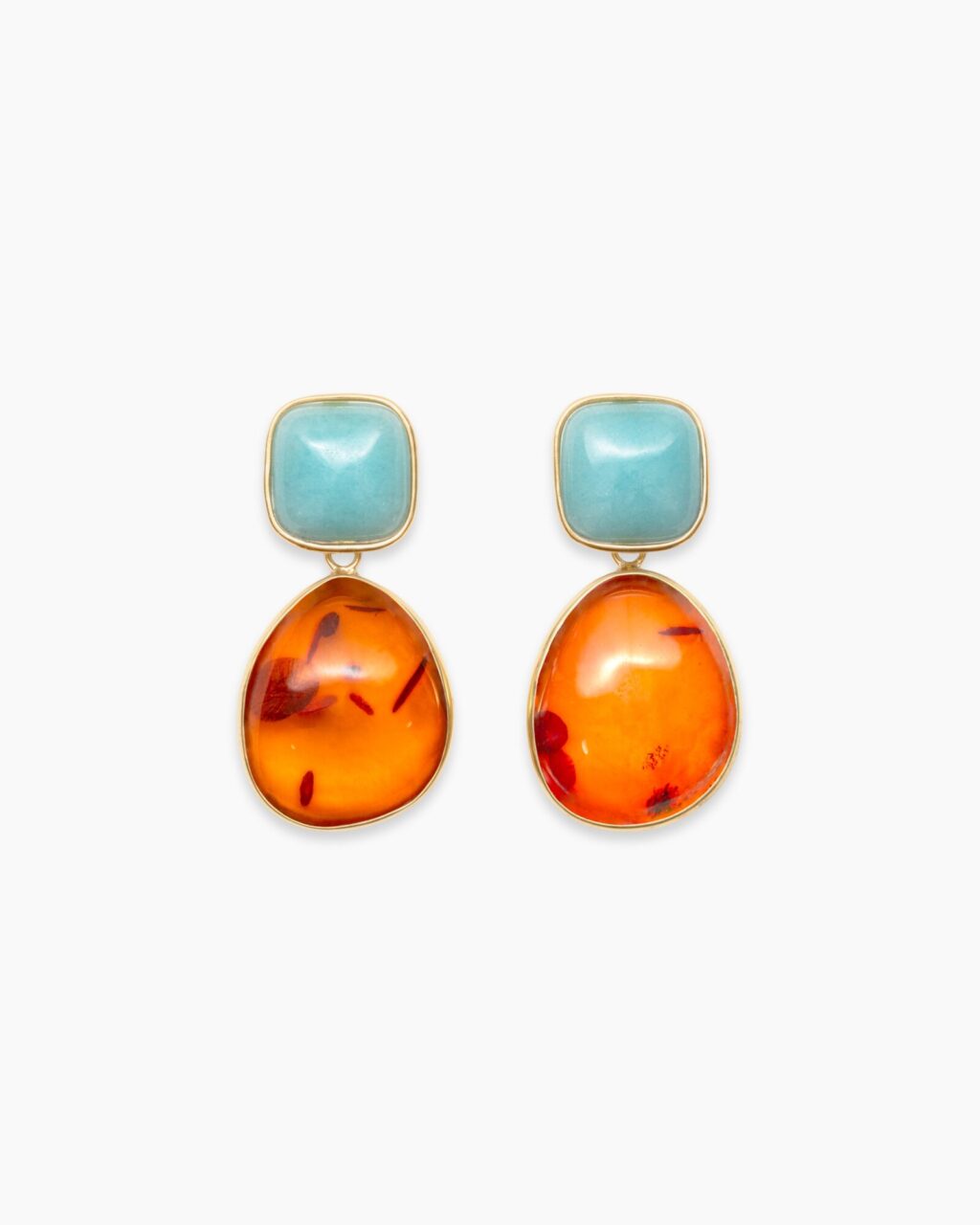 KOUFONISIA quartz earrings with pale blue quartz and amber
