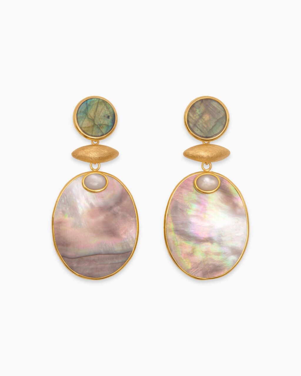 SUSAK labradorite earrings with mother-of-pearl cabochon and disc