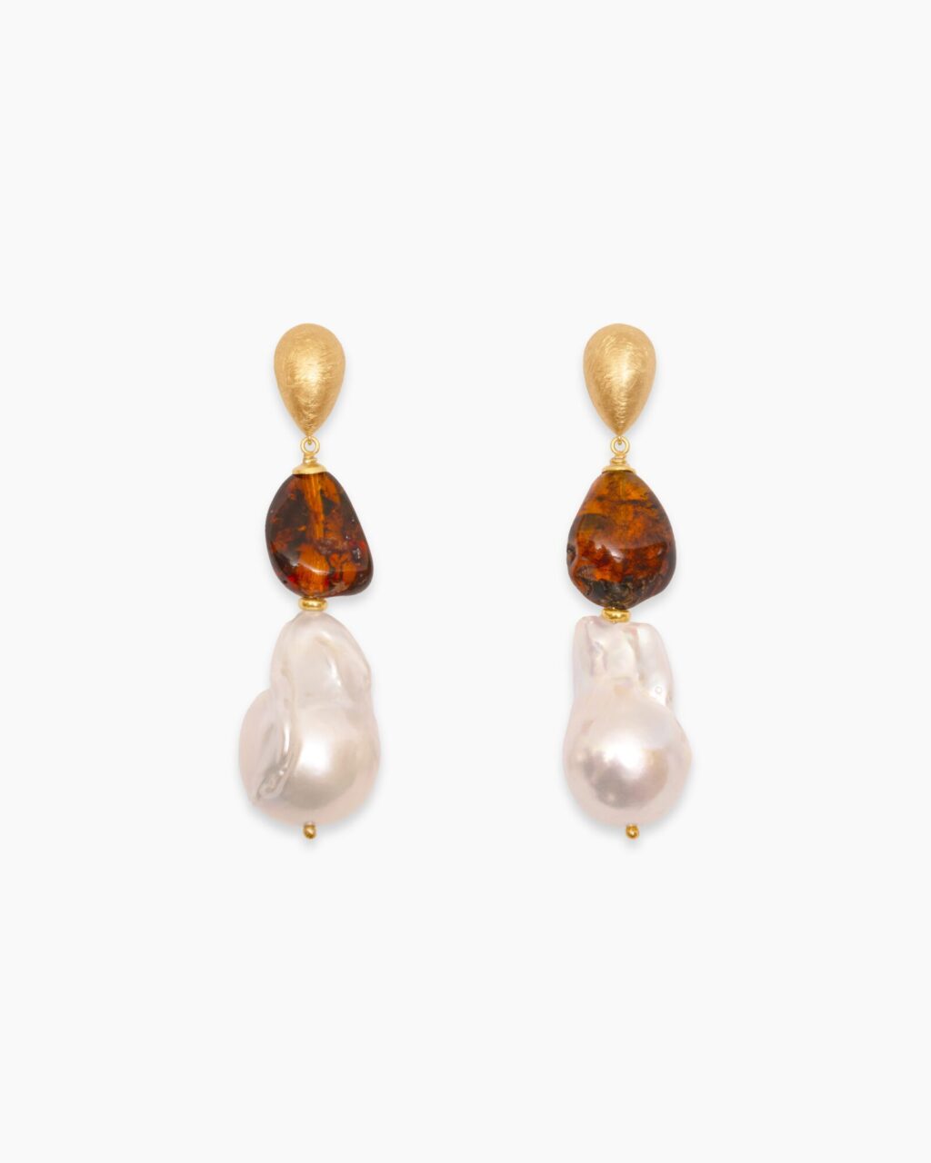 BRAČ amber earrings with baroque pearls and 18-karat gold-plated sterling silver