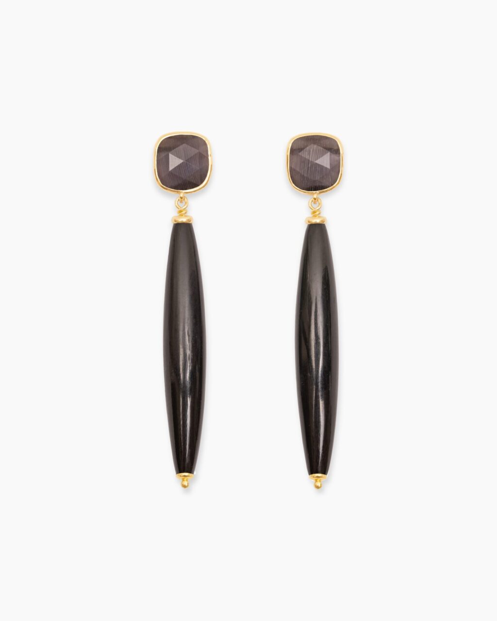 TINOS smoky quartz earrings with ebony and 18-karat gold-plated sterling silver