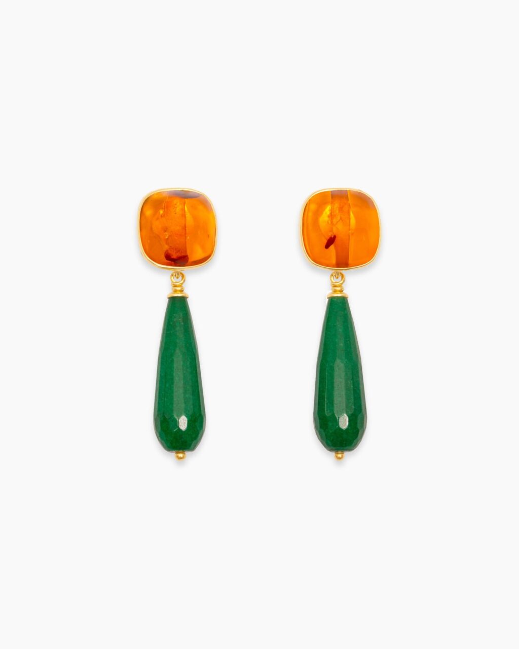 CRES amber earrings with green jade and 18-karat gold-plated sterling silver