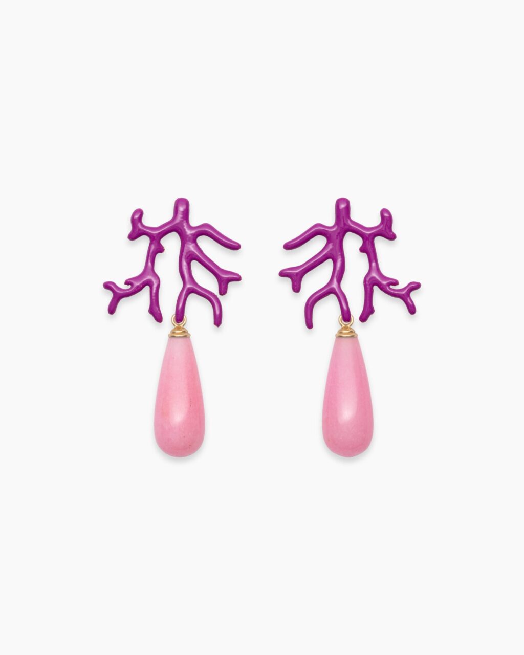 IBIZA SMALTO Ohrstecker mit Rosa-Jade-Tropfen und Purple-farbener Emaille