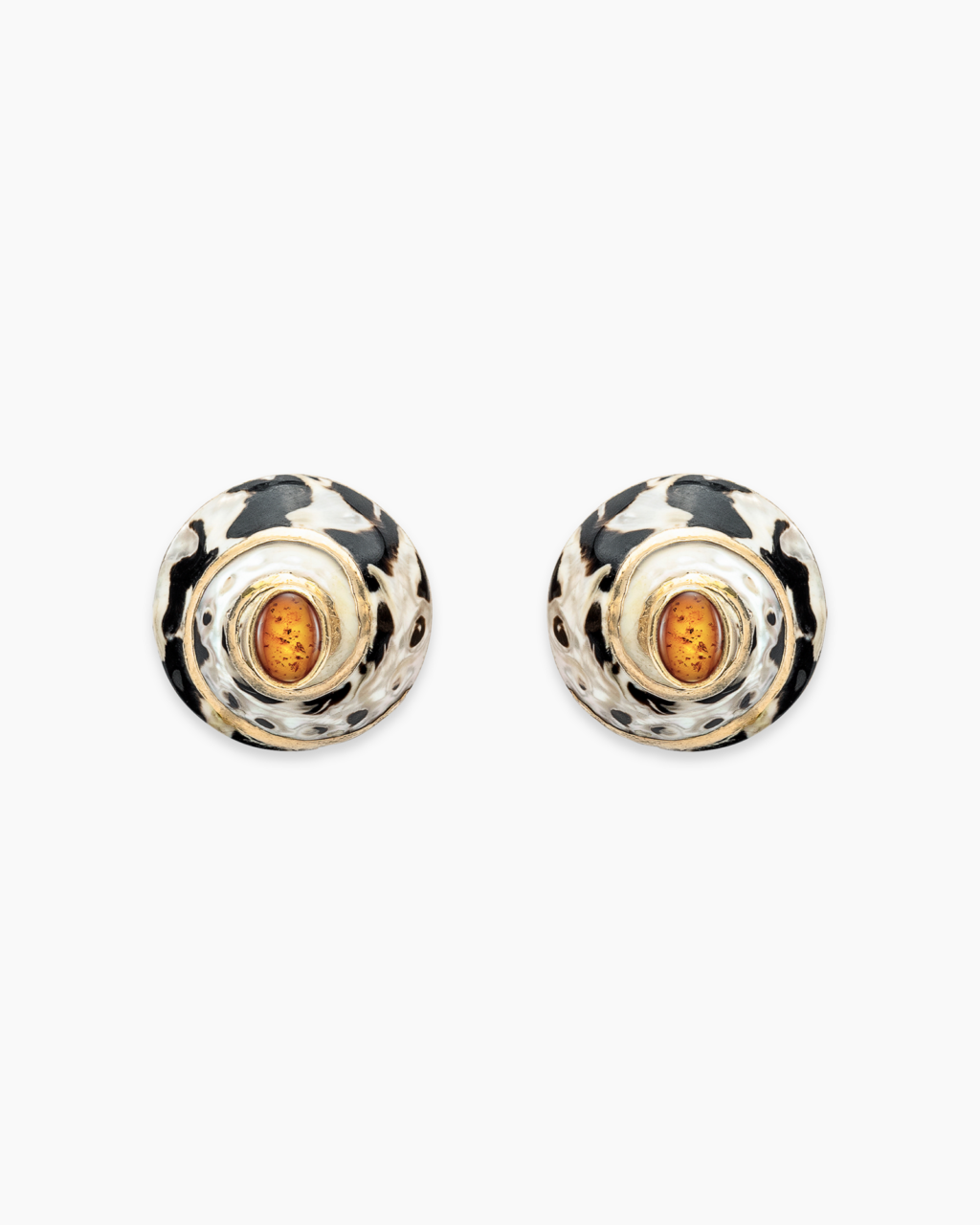 MARETTIMO Ohrclips aus Marmorkegel-Muscheln mit Cabochon und Goldrand