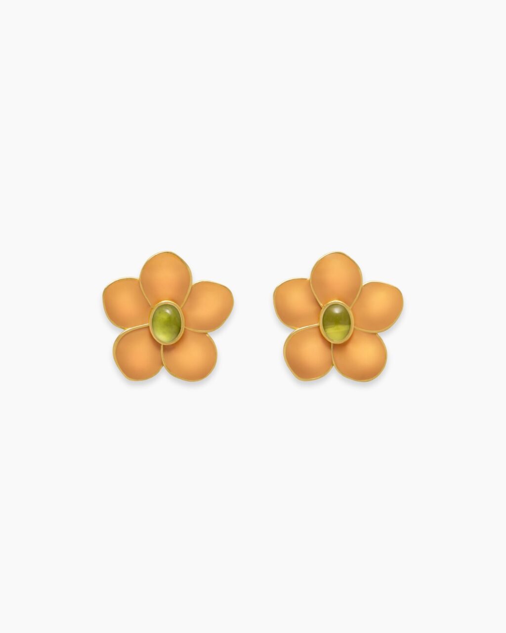 MAURITIUS Emaille Ohrstecker in Bernstein-Gelb mit grünem Peridot